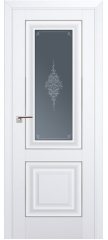 Межкомнатная дверь 28U аляска, стекло графит кристалл, молдинг серебро