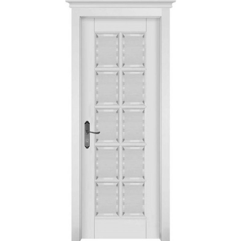 Межкомнатная дверь ЛОНДОН 2 эмаль белая, стекло матовое с фацетом