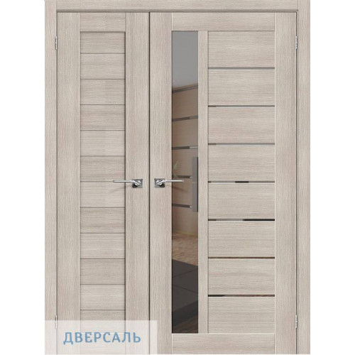 Неравнопольная дверь Браво 21/27 cappuccino melinga/mirox grey