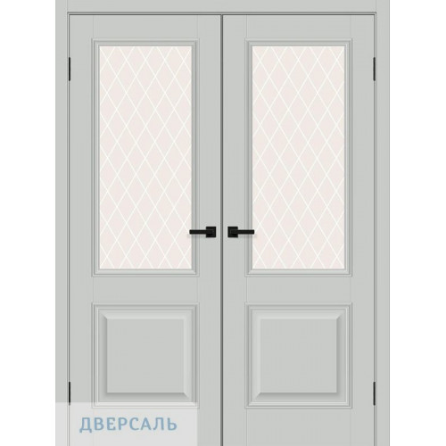 Двустворчатая дверь Классик-13 grey silk ст. white crystal
