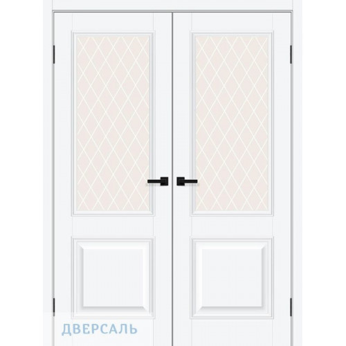 Двустворчатая дверь Классик-13 white silk ст. white crystal