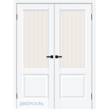 Двустворчатая дверь Неоклассик-33 white silk ст. magic moru