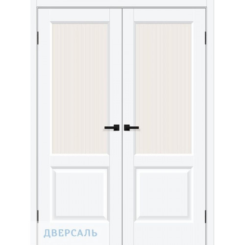 Двустворчатая дверь Неоклассик-33 white silk ст. magic moru