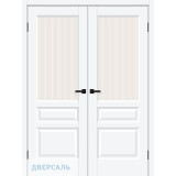 Двустворчатая дверь Неоклассик-35 white silk ст. magic moru