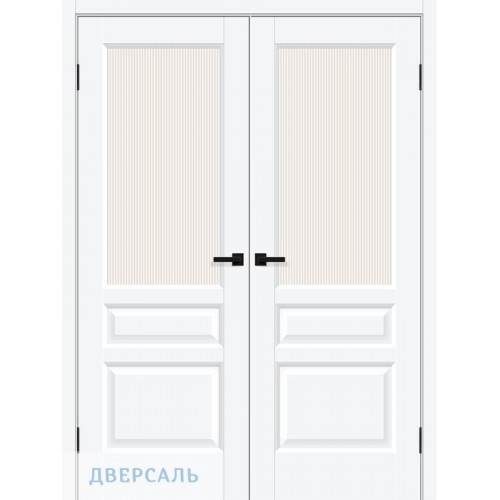 Двустворчатая дверь Неоклассик-35 white silk ст. magic moru