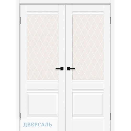Двустворчатая дверь Прима-3 white silk ст. white crystal