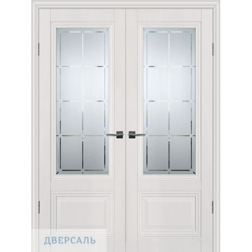 Двустворчатая дверь ПСЦ-37 зефир ст. сатинат, с гравировкой