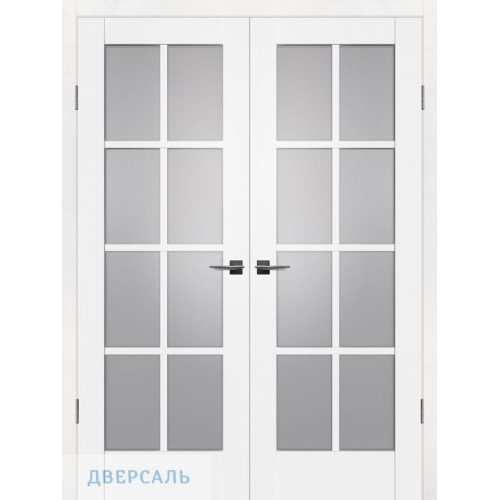 Двустворчатая дверь ПСЦ-41 белый ст. сатинат матовый