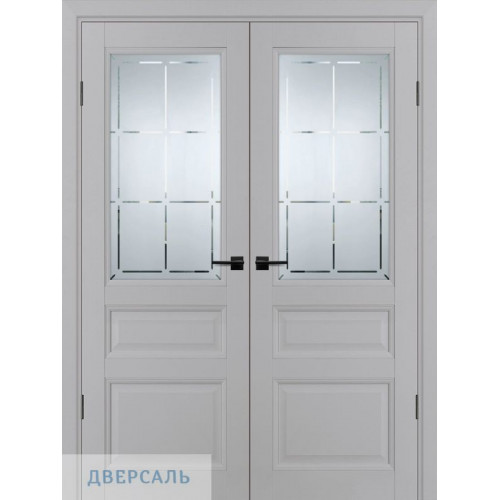 Двустворчатая дверь ПСУ-39 агат ст. сатинат гравировка