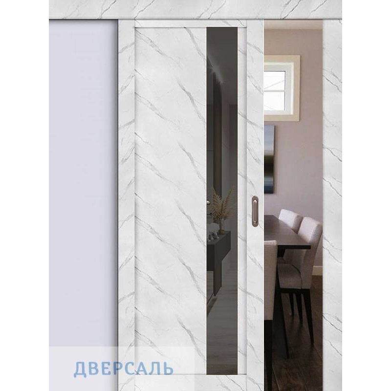 Раздвижная дверь UniLine Loft 30004/1 монте белый, стекло серое зеркало