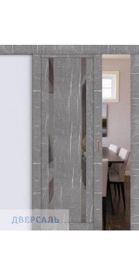 Раздвижная дверь UniLine Loft 30006/1 торос серый, стекло серое зеркало