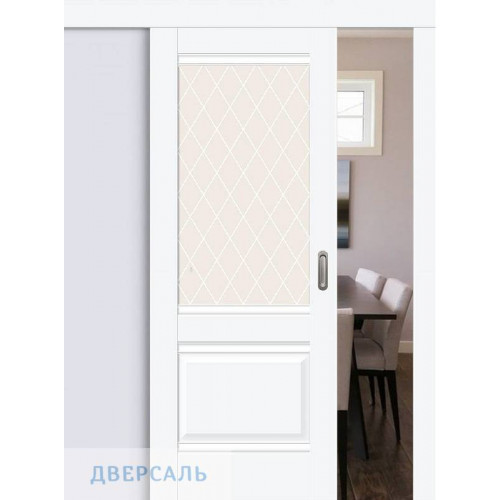 Раздвижная дверь Прима-3 white silk ст. white crystal