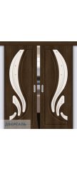 Двойная раздвижная дверь Лотос-2 dark barnwood/art glass