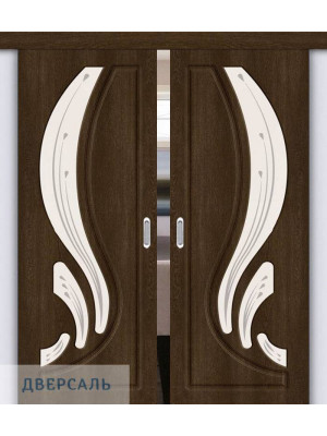 Двойная раздвижная дверь Лотос-2 dark barnwood/art glass
