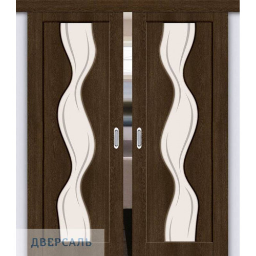 Двойная раздвижная дверь Вираж-2 dark barnwood/art glass