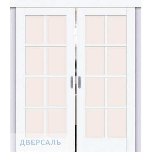 Двойная раздвижная дверь Прима-11.1 white silk ст. magic fog
