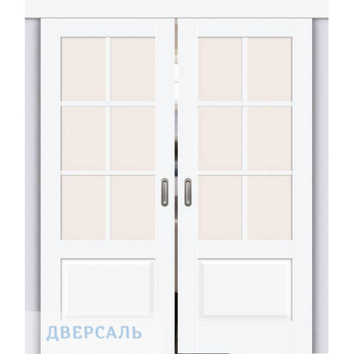 Двойная раздвижная дверь Прима-13.0.1 white silk ст. magic fog