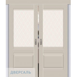 Двойная раздвижная дверь Прима-3 cream silk ст. white crystal