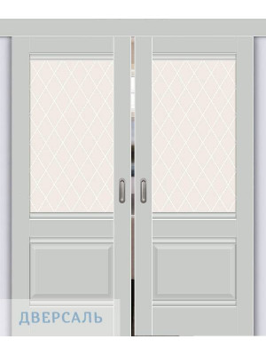 Двойная раздвижная дверь Прима-3 grey silk ст. white crystal