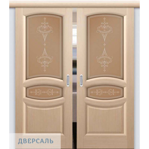 Двойная раздвижная дверь АНАСТАСИЯ беленый дуб ПО