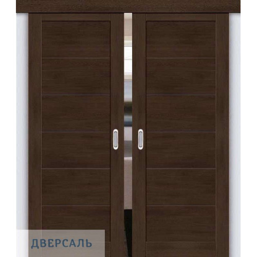 Двойная раздвижная дверь Легно-21 dark oak