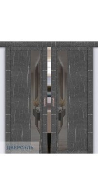 Двойная раздвижная дверь UniLine Loft 30004/1 торос графит, стекло серое зеркало