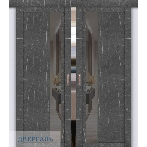 Двойная раздвижная дверь UniLine Loft 30004/1 торос графит, стекло серое зеркало
