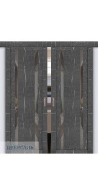 Двойная раздвижная дверь UniLine Loft 30006/1 торос графит, стекло серое зеркало