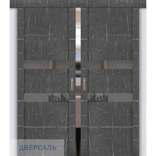 Двойная раздвижная дверь UniLine Loft 30037/1 торос графит, стекло серое зеркало