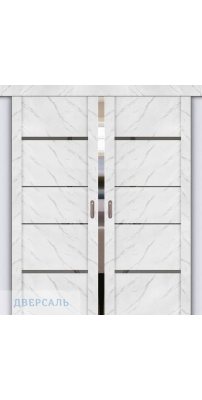 Двойная раздвижная дверь UniLine Loft 30039/1 монте белый, стекло серое зеркало