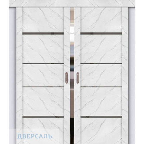 Двойная раздвижная дверь UniLine Loft 30039/1 монте белый, стекло серое зеркало
