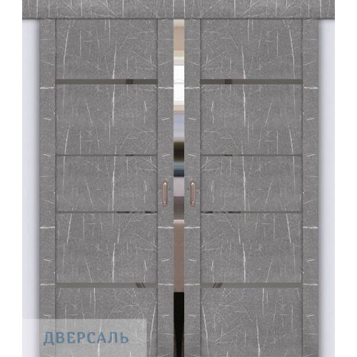 Двойная раздвижная дверь UniLine Loft 30039/1 торос серый, стекло серое зеркало