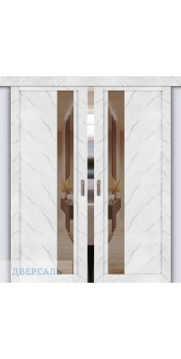 Двойная раздвижная дверь UniLine Loft 30004/1 монте белый, стекло серое зеркало