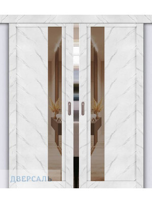 Двойная раздвижная дверь UniLine Loft 30004/1 монте белый, стекло серое зеркало