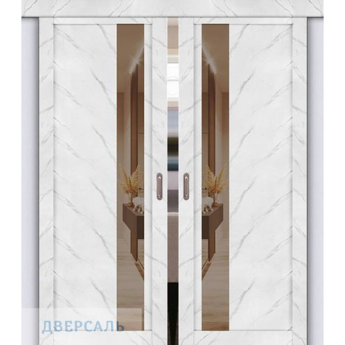 Двойная раздвижная дверь UniLine Loft 30004/1 монте белый, стекло серое зеркало