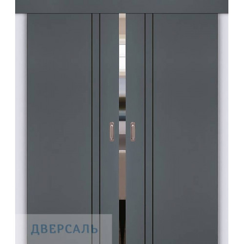 Двойная раздвижная дверь П-20 графит матовый молдинг ПЭТ, кромка AБС черная