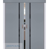 Двойная раздвижная дверь П-22 серый матовый ст. Лакобель черный, кромка AБС черная