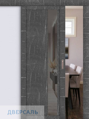 Раздвижная дверь UniLine Loft 30004/1 торос графит, стекло серое зеркало
