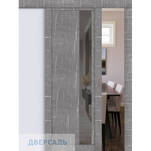 Раздвижная дверь UniLine Loft 30004/1 торос серый, стекло серое зеркало
