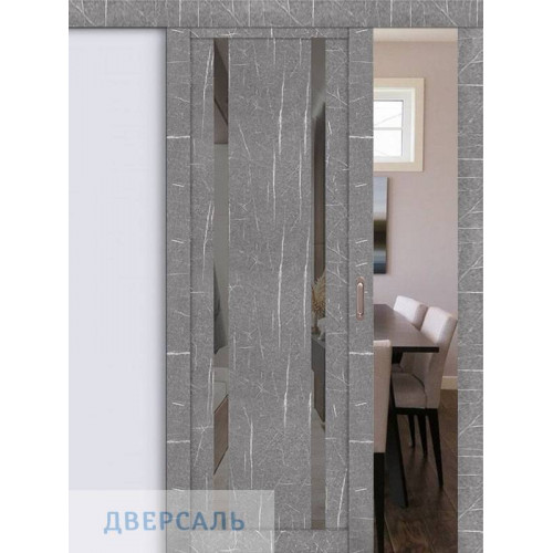 Раздвижная дверь UniLine Loft 30006/1 торос серый, стекло серое зеркало