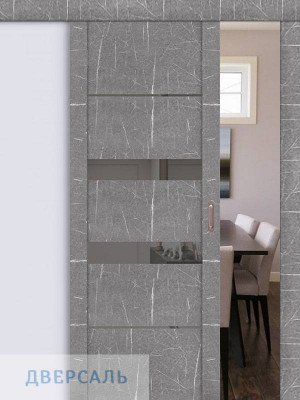 Раздвижная дверь UniLine Loft 30037/1 торос серый, стекло серое зеркало