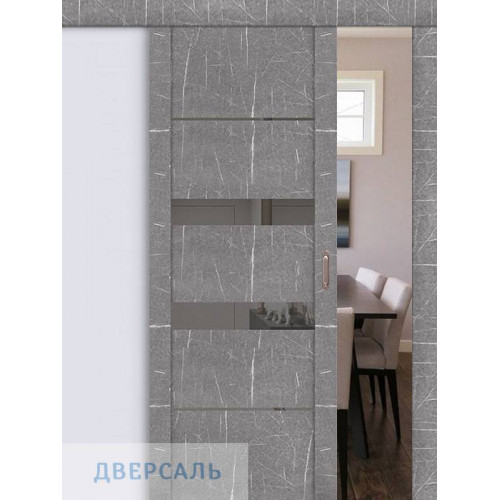Раздвижная дверь UniLine Loft 30037/1 торос серый, стекло серое зеркало