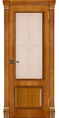 Межкомнатная дверь ГРАНД-1 patina antico, стекло ромб бронза