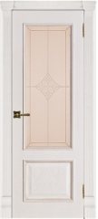 Межкомнатная дверь ГРАНД-1 patina bianko, стекло ромб бронза